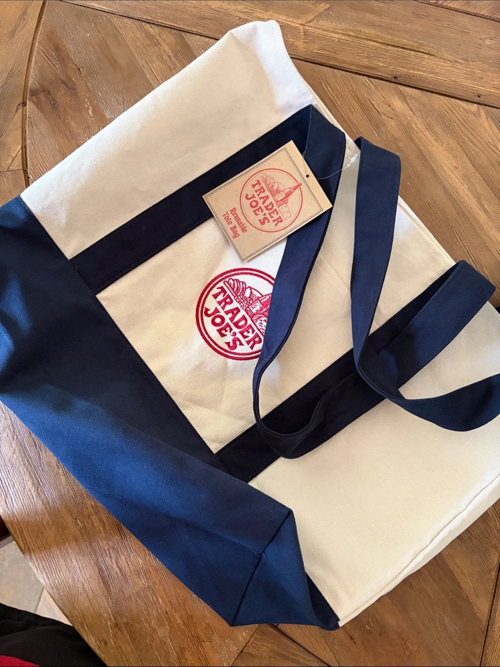 Trader Joe's Navy & Cream Canvas Tote Bag